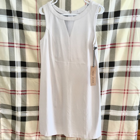 Point Zero White Sleeveless Mesh Cutout Dress - Picture 1 of 5
